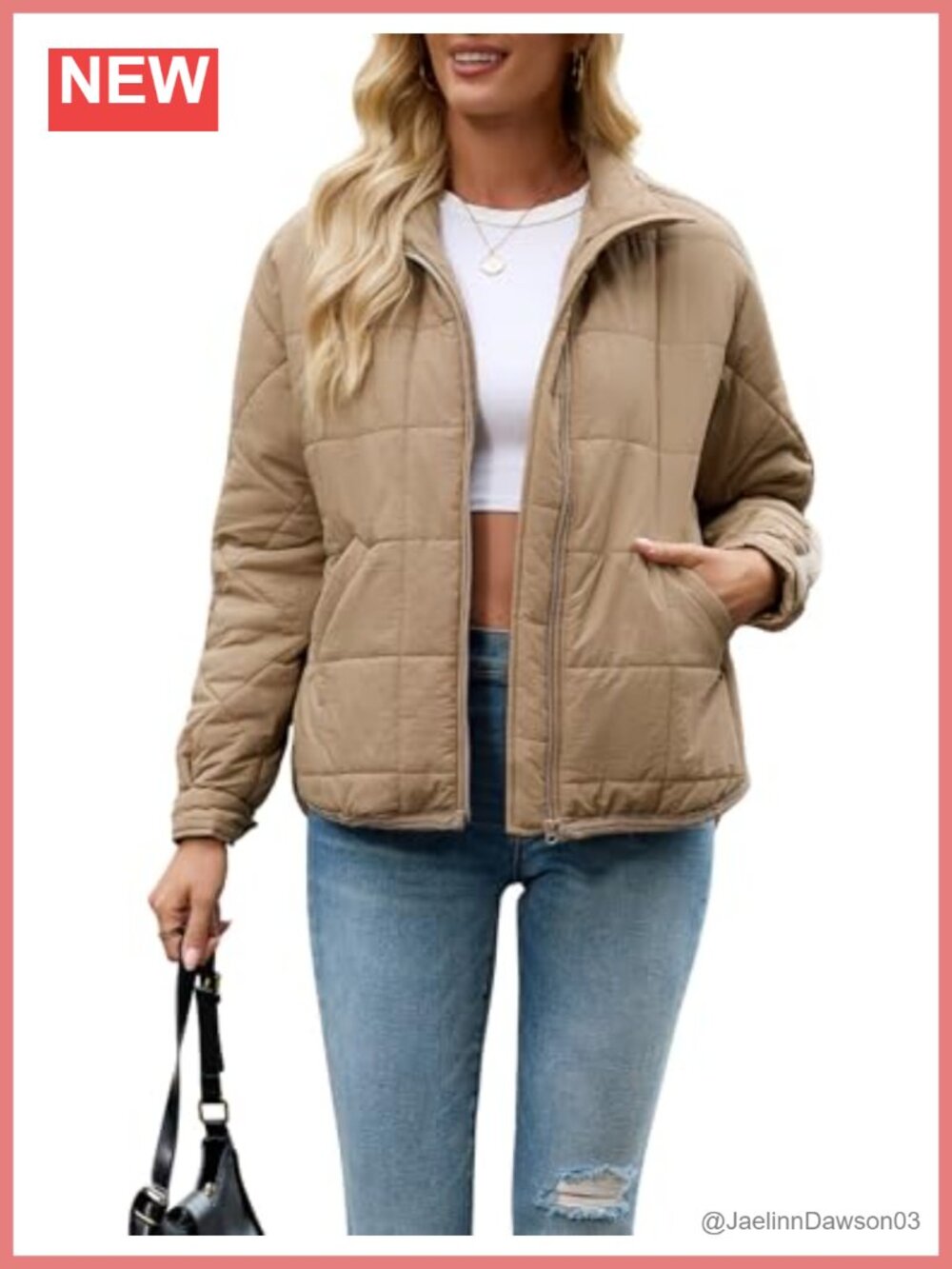 Quilted Puffer Jacket Lightweight Zip Up Padded Coat Long Sleeve Casual Outwear